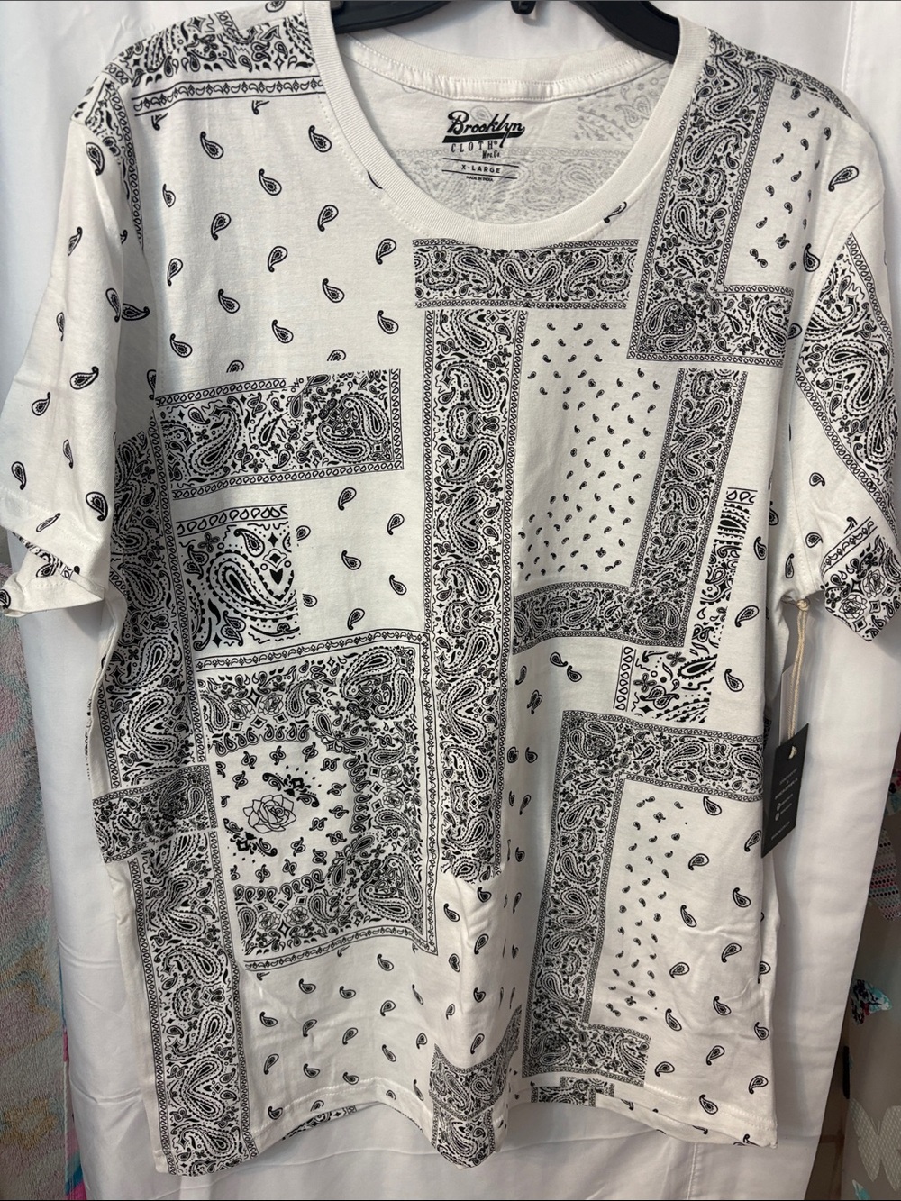 Brooklyn Cloth White and Black Bandana Patchwork Tee